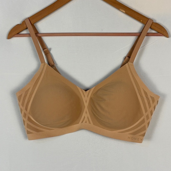 NWT HoneyLove Womens Silhouette Wireless Bonded Support Bra Sz L 38 B/C Sand - Picture 1 of 11